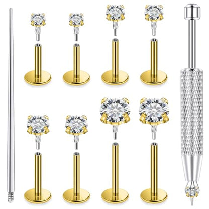 18/16g Flat Back Earrings Lip Rings Stud Jewelry Surgical Steel - color: 14K Gold Plated, size: 18g