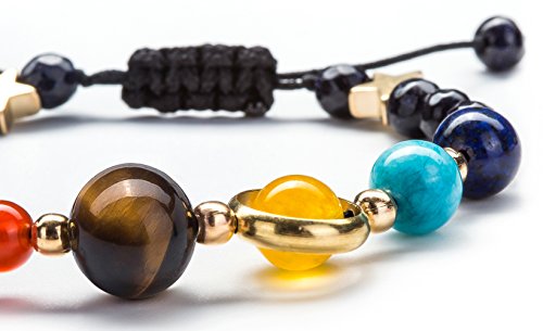 Fesciory Solar System Bracelet for Women, Universe Galaxy Beaded Jewelry | Natural Stone Beads, Universe Galaxy Design, Guardian Star Charm, Adjustable Fit, Birthday & Astronomy Planet Gifts for Loves - color: Blue Sandstone(Adjustable)