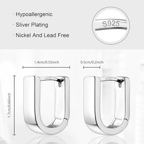 Chunky Hoop Earrings for Women Small Huggie Hoops Earrings Fashion Jewelry | 14k Gold Plated Hypoallergenic Thick Gold Silver Hoop Earrings Trendy Jewelry Gift Box, Daily Wear - color: Square hoop-Silver