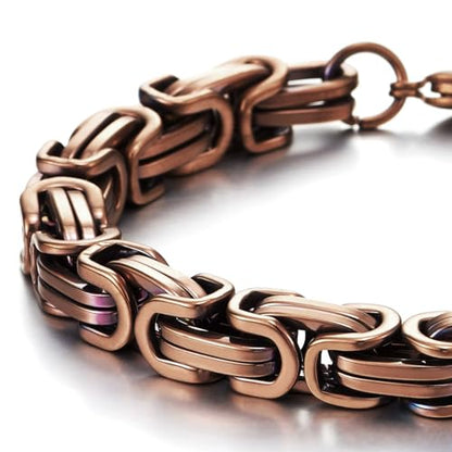 COOLSTEELANDBEYOND Mens Women New Stainless Steel Braided Link Bracelet Polished - color: L-Color: Brown Copper