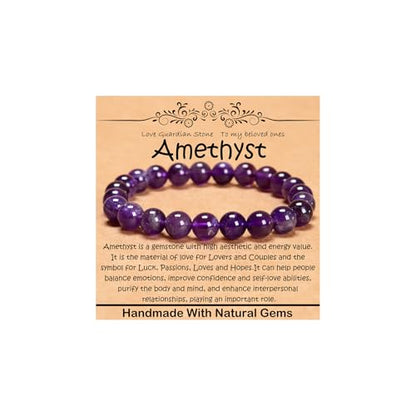 Natural Healing Gemstone Bracelet Handmade Yoga Stretch Elastic Bracelet Stress Relief Crystal Jewelry for Men and Women - color: Amethyst (Love Guardian), size: 8mm
