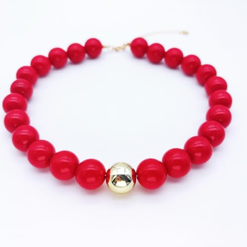 Red Beaded Necklace for Women Chunky Beaded Necklace Adjustable Acrylic Bead Choker Necklaces Big Statement Necklaces Jewelry Accessories - color: 16MMChunkyRedNecklace