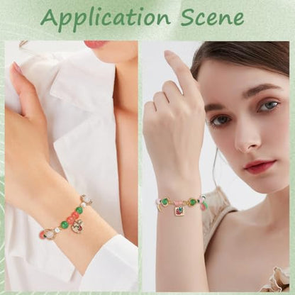 SUNNYCLUE 1 Box 6 Sets Christmas Fruit Bracelet Making Kits Enamel Strawberry Charms Red Green Glass Spring Food Alloy Light Gold Heart Flower Leaf Beads for Jewelry Making Kits Starter Supplies - style: Cherry 2