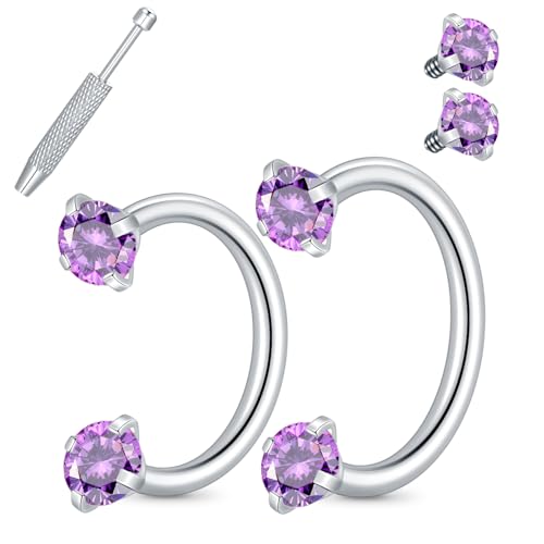 Xpircn 18G 7mm 8mm Nose Rings For Women Men Horseshoe Nose Rings Hoops Horseshoe Septum Lip Eyebrow Helix Daith Ear Nose Piercings - color: Purple CZ, size: 18G 7mm 8mm