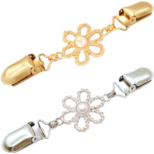 2 PCS Waist Cincher Clips Dress Clips Back Cinch for Shawl Cardigan Sweater Clothes Shirt Tightener Clip(Silvery Golden) - color: Color Flower Style