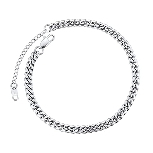 ChainsPro Resizable Anklet Chain for Women Men, Figaro/Wheat/Twist Rope/Cuban Foot Bracelet-Strong with Good Clasp-18K Gold Plated(Send Gift Box) - color: 01:curb-Stainless-6mm