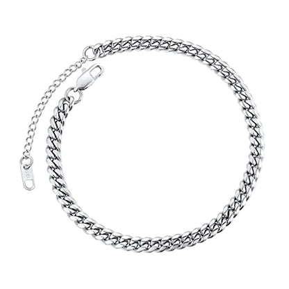 ChainsPro Resizable Anklet Chain for Women Men, Figaro/Wheat/Twist Rope/Cuban Foot Bracelet-Strong with Good Clasp-18K Gold Plated(Send Gift Box) - color: 01:curb-Stainless-6mm