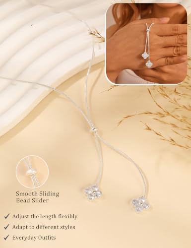 Lariat Gold Silver Necklace for Women Long Dainty Y Necklace 14k Gold Plated Drop Chunky Necklace Trendy Clover Heart Cross Teardrop Cz Pendant Statement Simple Adjustable Jewelry Gift - color: Silver- Clover