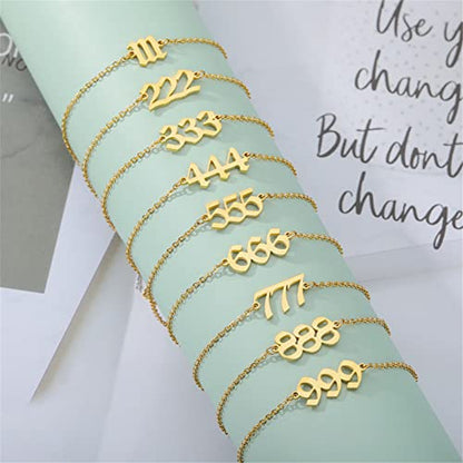 PAMTIER Angel Number Ankle Bracelet for Women Adjustable Chain | Stainless Steel, Dainty Simple Numerology Jewelry Gift - color: 5.5+2.8inch, Gold 999