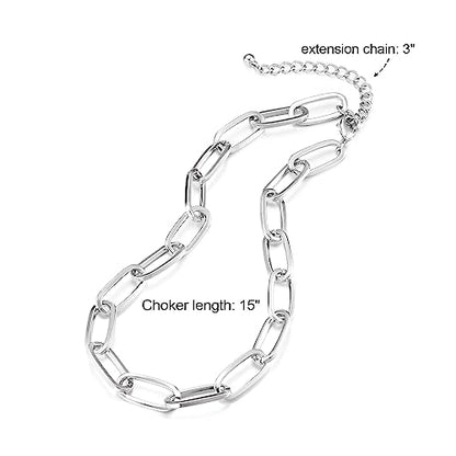 LANE WOODS Chunky Gold Necklace and Bracelet Set for Women, Paperclip Chain | Matching necklace and bracelet set, polished paperclip links, chunky statement style for layering, daily wear, and gifting - color: silver