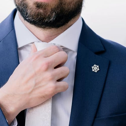 Crystal Lapel Pins Brooch for Men Women in Silver Tone, Metal Brooch Pins for Suits, Mens Suit Accessories on Wedding Birthday Anniversary Father's Day. - color: snow flower