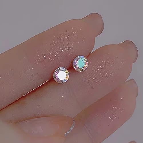 VOLUKA Cubic Zirconia Stainless Steel Screw Flat Back Earring - Hypoallergenic Stud Earrings for Women & Men - 316L Titanium CZ Stud Earrings for Nickel-Free, Trendy & Elegant - color: 1 Pair- 6mm Flat Back -AB White