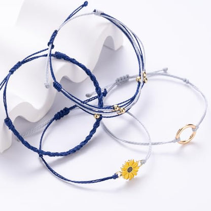 Sunflower Friendship Bracelets Boho Stackable String Bracelets Cute Trendy Gifts for Teen Girls Women - color: Navy Blue