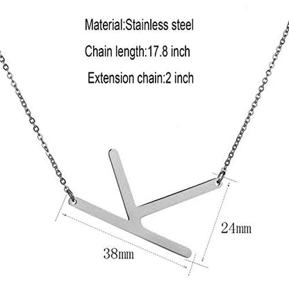 MOMOL Sideways Initial Necklace 18K Gold Plated Stainless Steel Large Big Letters Pendant Necklace Script Name Monogram Necklaces for Women - color: K