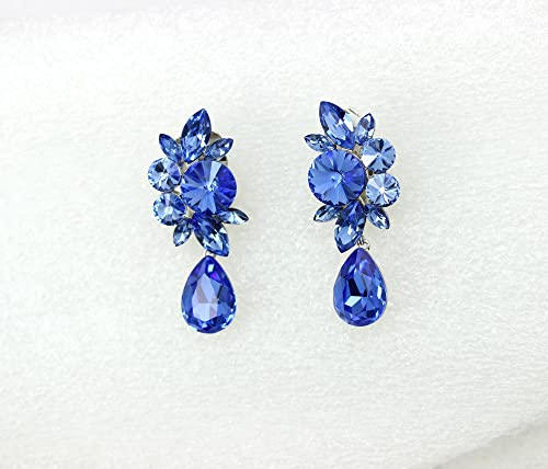 Faship Statement Dangling Floral Clip On Earrings For Women - color: Blue