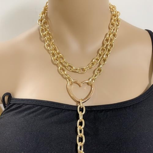 FUTIMELY Layered Chunky Y Necklace,Minimalist Plated Gold Geometric Thick Chain Lariat Necklace,Charming Adjustable Hip Hop Collarbone Necklace for Women - color: Gold