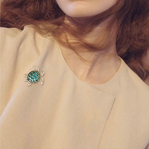 Sea Turtle Brooch Pins for Women, 2Pcs, Gold Tone | Crystal Rhinestones, Marine Animals Design, Lapel Pins, For Wife, Sisters, Friends, Daily Wear or Dating