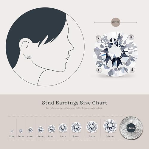KEZEF Sterling Silver Stud Earrings for Women & Men - 4-Prong Setting Cubic Zirconia Earrings Studs - Premium CZ S925 Hypoallergenic - Available in 14K White and Yellow Gold, Rose Gold - 3mm to 9mm - color: 14K Yellow Gold, size: 5mm - Modest