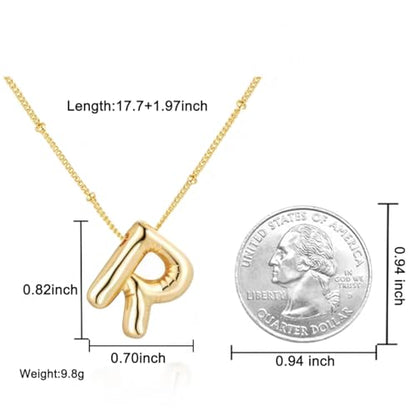 Bubble Letter Necklace for Women, 14k Gold Plated Initial Letter Pendant Necklace Personalized Jewelry A - Z 26 letters - style: Gold-R