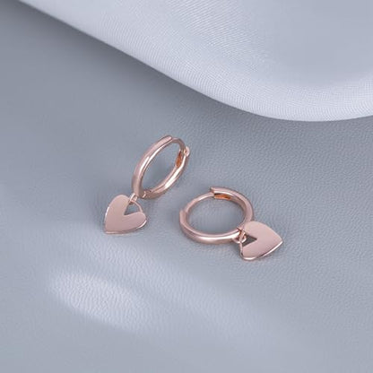 Reffeer Solid 925 Sterling Silver Small Love Heart Drop Earrings Hoop for Women Teen Girls Heart Hoop Earrings Huggie - color: C-Rose