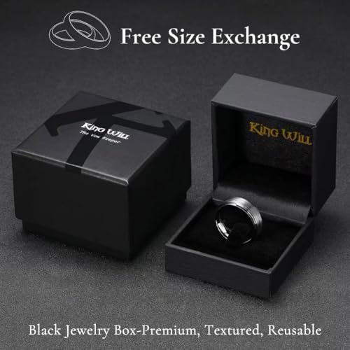 King Will Classic Tungsten Carbide Ring Brushed Two Grooved Center Hammered Design Mens Wedding Band for Men | Black/Silver/Gold, 8mm, Men's Wedding Band, Grooved, Comfort Fit, Everyday Wear - color: C-Silver 8mm