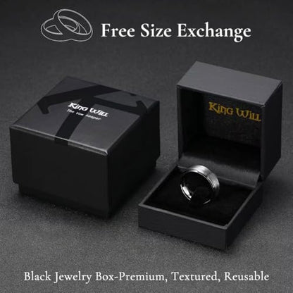 King Will Classic Tungsten Carbide Ring Brushed Two Grooved Center Hammered Design Mens Wedding Band for Men | Black/Silver/Gold, 8mm, Men's Wedding Band, Grooved, Comfort Fit, Everyday Wear - color: C-Silver 8mm