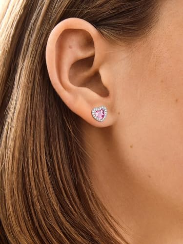 FindChic Birthstone Earrings for Women, Round/Heart/Square/Teardrop Earrings with 925 Sterling Silver Posts & Push Backs, Hypoallergenic Studs with Cubic Zirconia, 12 Months Jewelry with Gift Box - style: 10. October-Pink Tourmaline (Heart-Silver)