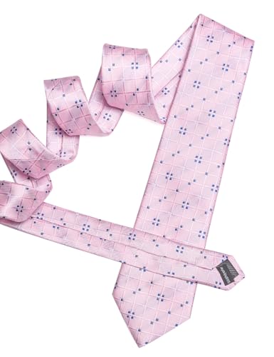 YOHOWA Men Plaid/Striped Ties Clip Set Silk Necktie Pocket Square Cufflinks | Woven Classic,Formal/Casual Mens Tie,Pocket Square Cufflinks Set,Luxury,Business,Wedding,Party,Prom,Graduation - color: Blush Pink a