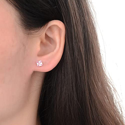 12 Pairs Surgical Stainless Steel Stud Earring Round Heart Star Square Cubic Zirconia Birthstone Stud Earrings Set for Women - color: Gold square 3mm