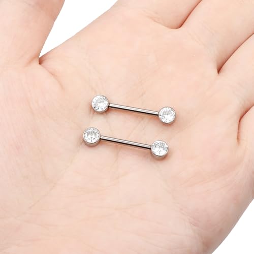 14G ASTM F136 Titanium Nipple Piercing Jewelry Round CZ Nipple Barbell Jewelry Internally Threaded G23 Solid Titanium Nipple Piercing Barbell Ring Jewelry for Women Men 14 Gauge - style: Clear CZ
