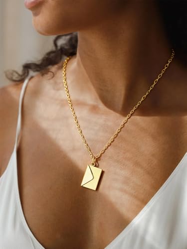 FindChic Locket Necklace for Women Custom Photo Memorial Gifts 4 Colors | Silver/Black/Rose Gold/Gold Plated Personalized for Loved Ones, Birthday Valentine's Day Keepsake - style: 07. Love Letter-Gold