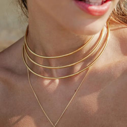 JAJAFOOK Minimalist Round Gold-Tone Bar Necklace Simple Fashion High Neck Choker Female King Neckwire - color: ‌3-Layered