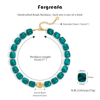 Beaded Necklaces for Women Boho Chunky Necklace Statement Big Resin Bead Choker Fashion Summer Beach Jewelry - color: Teal Blue