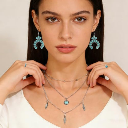 Western Jewelry Sets for Women Boho Jewelry, Layer Bohemian Necklace Earrings Bracelet, Cowgirl Accessory Rodeo Summer Beach - color: Blue