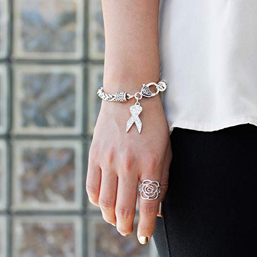Silver Customized Charm Bracelet with Cubic Zirconia Jewelry - style: Clear Ribbon