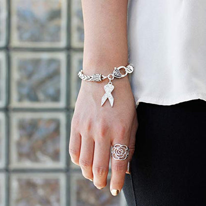 Silver Customized Charm Bracelet with Cubic Zirconia Jewelry - style: Clear Ribbon