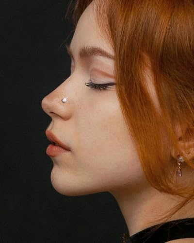 Jewseen 5Pcs Stainless Steel Nose Rings Hoops 20g Opal Nose Studs L Shaped Nose Rings Nose Piercing Jewelry Cartilage Hoop Helix Tragus Daith Earrings for Women - color: white