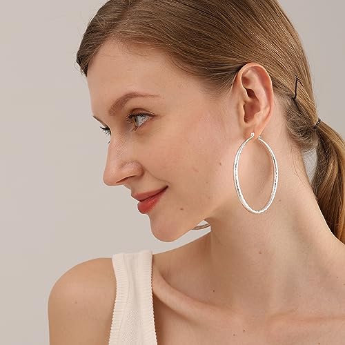 OOOPEL 925 Sterling Silver Hoop for Women Gold Hoop Earrings Hypoallergenic Diamond-Cut Ripples Designed - Non Tarnish Large Hoop Earrings(30/40/50/60/70mm) - color: Silver-70mm