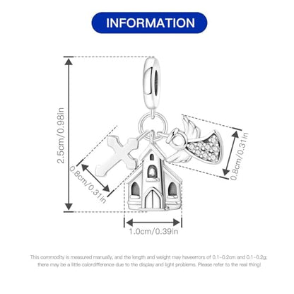 925 Sterling Silver Charms for Bracelets and Necklace Religious Cross Pendants Praying Hands, Bible, Virgin Mary, Jesus, Church Bead Jewelry - color: Church angel cross