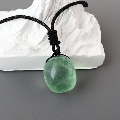 Anjiucc Natural Gemstone Tree of Life Black Obsidian/Golden Obsidian Pendant Necklace for Male and Female Necklace - color: Green Fluorite