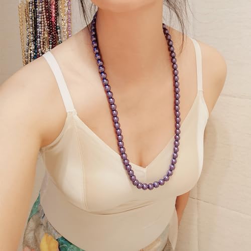 Long Simulated 10mm AAA Pearl Strand Necklace for Women Multicolor Pearl Choker Necklace 1920s Pearl Statement Necklace Costume Jewelry - color: 10mm Purple 24 Inches