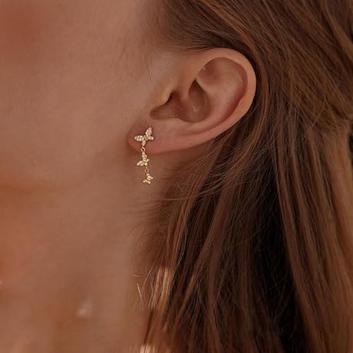 Gold Earrings for Women, 14K Gold Plated Tassel Dangle Earrings for Women Trendy Hypoallergenic Long Chain Earring Dainty Pearl Drop Earrings Elegant Wedding Earring Fashion Jewelry for Womens - color: butterfly earrings