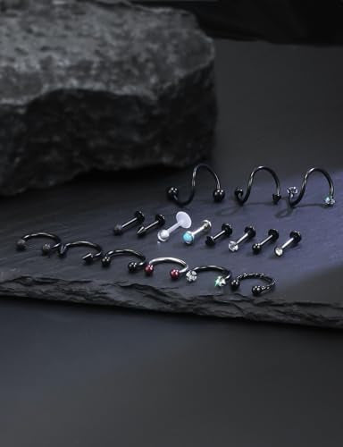 16G Horseshoe Lip Rings 316L Surgical Steel Medusa Labret Snake Bite Monroe Lip Ring 16 Gauge Tragus Forward Helix Conch Cartilage Lobe Earrings Stud Piercing Jewelry For Women Men - color: Black