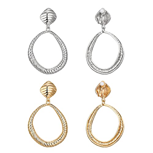 FANZE 2-3 Pairs Clip on Earrings Drop Earrings Set,Big Matte Gold Earrings Statement Earrings Jewelry Gift for Women - color: Set-4