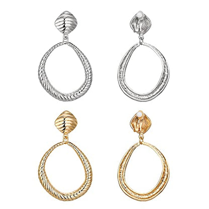 FANZE 2-3 Pairs Clip on Earrings Drop Earrings Set,Big Matte Gold Earrings Statement Earrings Jewelry Gift for Women - color: Set-4