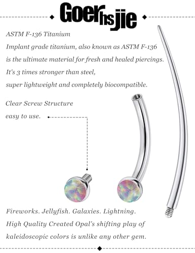 F136 Titanium 16g 6/8/10mm Opal Eyebrow/Rook/Snug/Vertical-Labret/VCH/Snake-Eyes/Anti-Tragus/Christina/Daith/Belly-Button/Bridge/Hood/Surface Curved Barbell Piercing Jewelry for Women Men - color: Pink, size: 10mm=3/8in