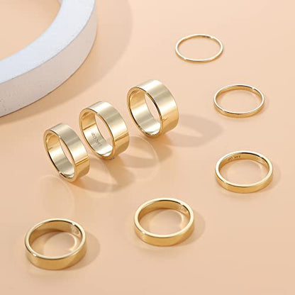 LOYALLOOK 8Pcs Gold Rings Stainless Steel Stacking Rings for Women Statement Bands Plain Finger Ring Thumb Pointer Ring Stackable Thin Gold Ring Set Comfort Fit Size 5 to 10 - style: Style A