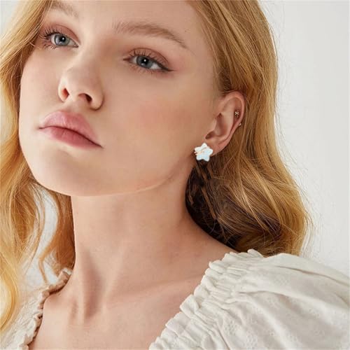 Raw Gemstone Star Stud Earrings for Women Handmade Star Chakra Healing Crystal Earrings Amethyst Raw Rose Quartz Gemstone Prong Stud Earrings Birthstone Jewelry Gift Ideas - color: Aquamarine