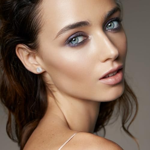 12 Pairs Multi Natural Gemstone Round Bead Ball Stud Earrings Stainless Steel Opal Tiger Eye Rose Quartz Onyx Stone Stud Earrings Set for Women - color: Silver 6mm