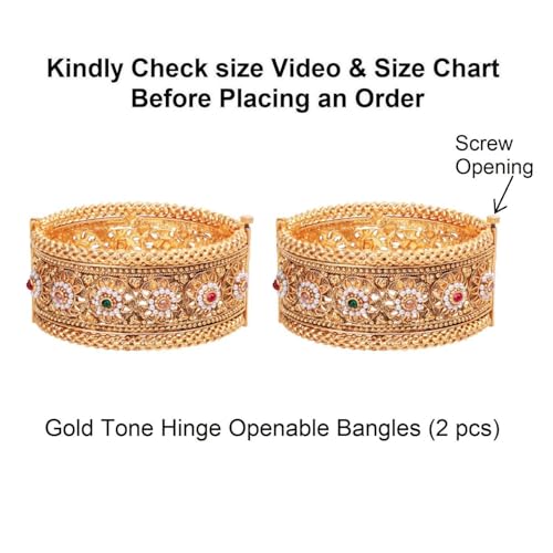Efulgenz Indian Bridal Wedding Bollywood Big Broad Bracelet Bangle Set - color: Gold, size: 2-4